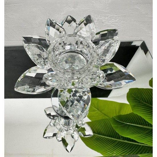 Kristallen Lotus Decoratie - 80 Mm, Handgemaakt Van Natuursteen (Blauw, Voor Interieur En Feesten)