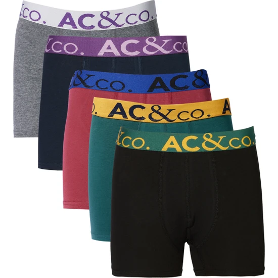 AC&Co / Altınyıldız Classics Erkek Çok Renkli Pamuklu Esnek Desensiz 5'li Boxer Paketi