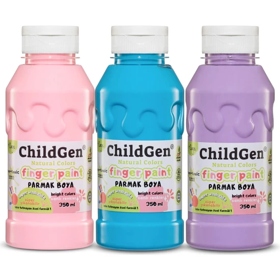 Childgen Süper Yıkanabilir 3'lü Parmak Boya Pastel Set (3X350ML) (Pembe-Mavi-Mor)