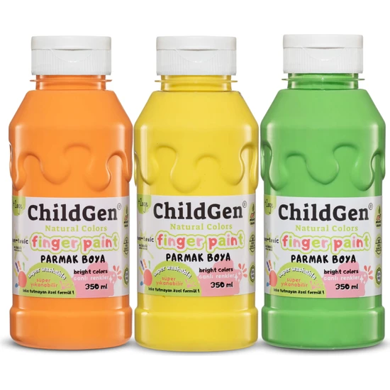 Childgen Süper Yıkanabilir 3'lü Parmak Boya Pastel Set (3X350ML) (Turuncu-Sarı-Yeşil)