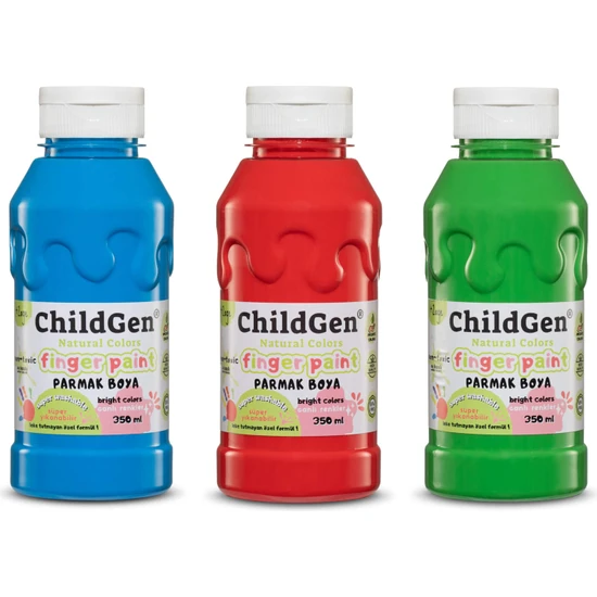 Childgen Süper Yıkanabilir 3'lü Parmak Boya Seti (3X350ML) (Mavi-Yeşil-Kırmızı)