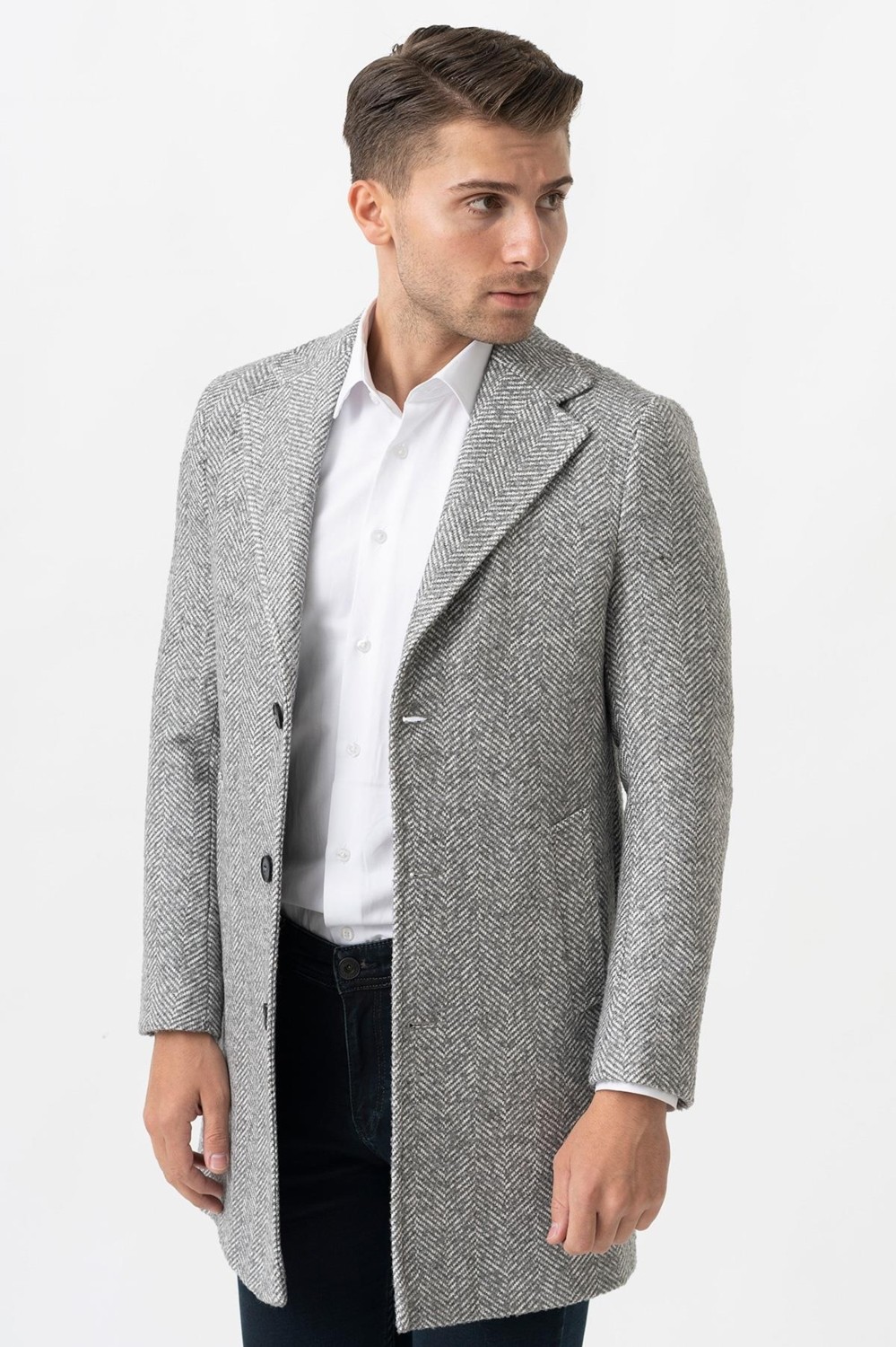 White Stone Arezzo 4025 Ceket Yaka Pamuklu Slim Fit Kaban Gri görsel 2
