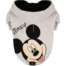 A40 Pet Kapüşonlu Içi Şardonlu Kedi ve Köpek Sweatshirt Hoodie Disney Mickey Mouse Gri