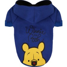 A40 Pet Kapüşonlu Içi Şardonlu Kedi ve Köpek Sweatshirt Hoodie Disney Winnie The Pooh Sax Mavi