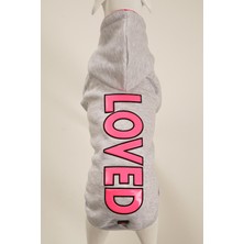 A40 Pet Loved Kapüşonlu Içi Şardonlu Kedi ve Köpek Sweatshirt Hoodie Gri