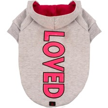 A40 Pet Loved Kapüşonlu Içi Şardonlu Kedi ve Köpek Sweatshirt Hoodie Gri