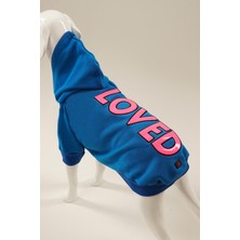 A40 Pet Loved Kapüşonlu Içi Şardonlu Kedi ve Köpek Sweatshirt Hoodie Mavi