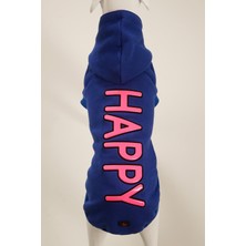 A40 Pet Happy Kapüşonlu Içi Şardonlu Kedi ve  Köpek Sweatshirt Hoodie Sax Mavi