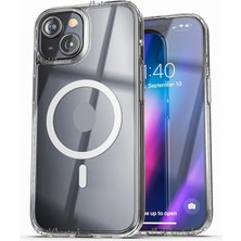 MTK Moveteck Apple iPhone 15 Için Kılıf Magsafe Wireless Kablosuz Şarj Destekli Sert Silikon Şeffaf Clear Kapak Manyetik