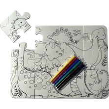 Funny Mat - Washable Puzzle: Dinozor Çağı - Birleştir Boya! (12 Parça Puzzle + 6 Adet Kalem Hediye)