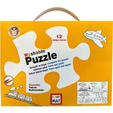 Funny Mat - Washable Puzzle: Taşıtlar- Birleştir Boya! (12 Parça Puzzle + 6 Adet Kalem Hediye)