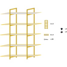 Zizuva Tasarım Gold 5 Raflı Düzenleyici ve Kitaplık