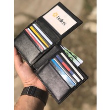 Derius Luv Siyah Çok Kart Bölmeli Kullanışlı Model Erkek Cüzdanı ( HAKİKİ DERİ)