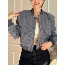 Nidi Store Gri Balıksırtı Vatkalı Torba Cepli Mevsimlik Bomber Ceket
