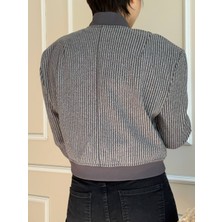 Nidi Store Gri Balıksırtı Vatkalı Torba Cepli Mevsimlik Bomber Ceket