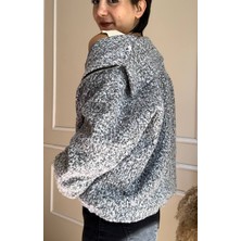 Nidi Store Açık Gri Kırçıllı Bebe Yaka Düşük Omuz Gizli Cepli Fermuarlı Buklet Ceket