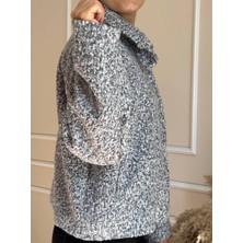 Nidi Store Açık Gri Kırçıllı Bebe Yaka Düşük Omuz Gizli Cepli Fermuarlı Buklet Ceket
