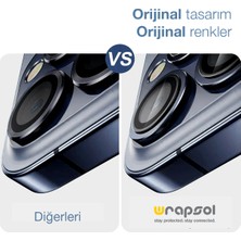 Wrapsol iPhone 15 Pro Max Kamera Lens Koruyucu Mavi Titanyum Kolay Uygulama Aparatlı