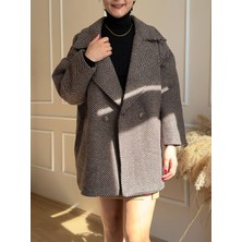 Nidi Store Kahverengi Balıksırtı Düşük Kol Iç Astarlı Cepli Ara Boy Oversize Kaban