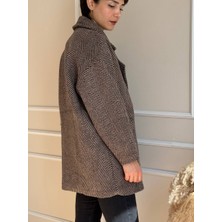Nidi Store Kahverengi Balıksırtı Düşük Kol Iç Astarlı Cepli Ara Boy Oversize Kaban