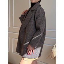 Nidi Store Kahverengi Balıksırtı Düşük Kol Iç Astarlı Cepli Ara Boy Oversize Kaban