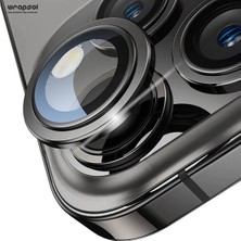 Wrapsol iPhone 15 Pro Max Kamera Lens Koruyucu Siyah Titanyum Kolay Uygulama Aparatlı