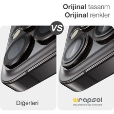 Wrapsol iPhone 15 Pro Max Kamera Lens Koruyucu Siyah Titanyum Kolay Uygulama Aparatlı