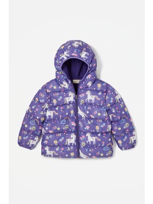 June Unicorn Kelebek Desenli Içi Polarlı Kız Çocuk Mont