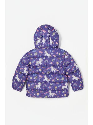 June Unicorn Kelebek Desenli Içi Polarlı Kız Çocuk Mont