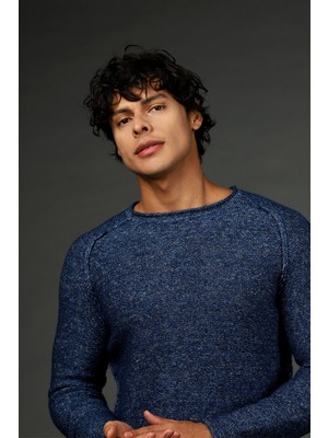 Kiğılı Bisiklet Yaka Slim Fit Desenli Triko Kazak