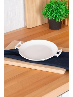 Acar Bianco Perla 22.5 cm Yuvarlak Kulplu Servis Tabak Porselen Malzemeden Şık Tasarım