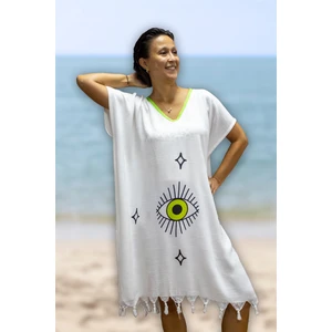 Plaj Elbisesi Viskon Pamuk Biyeli Eye Desen L- Xl