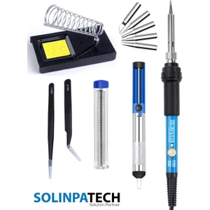 SolinpaTech 60W Sıcaklık Ayarlanabilir Havya Lehim Makinası ve Ucu, Standı, Lehim, Pompa, Cımbız