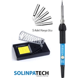 SolinpaTech 60W Sıcaklık Ayarlanabilir Havya Lehim Makinesi, Ucu ve Standı