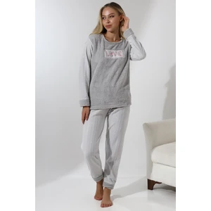 Fwn 5019 Peluş Welsoft Polar Kışlık Yumoş Kadın Pijama Takımı Love