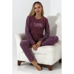 Fwn 5019 Peluş Welsoft Polar Kışlık Yumoş Kadın Pijama Takımı Love