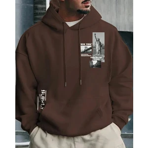 Amor Man Büyük Beden Özel Tasarım Kapüşonlu New York Baskılı %100 Pamuk Oversize Battal Erkek Sweatshırt