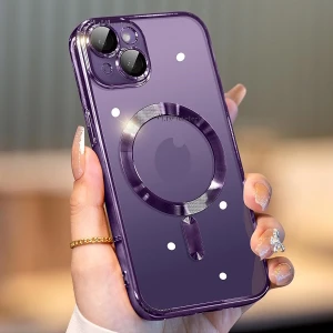 M.TK Moveteck Apple iPhone 15 Kılıf Magsafe Wireless Şarj Destekli Parlak Titanium Renkli Kenarlı Arkası Şeffaf Case