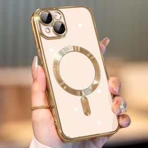 M.TK Moveteck Apple iPhone 15 Kılıf Magsafe Wireless Şarj Destekli Parlak Titanium Renkli Kenarlı Arkası Şeffaf Case