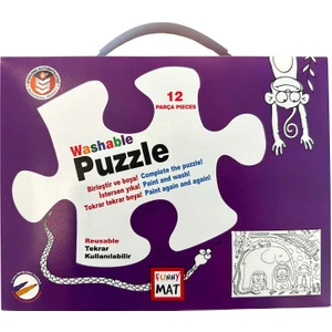 Funny Mat - Washable Puzzle: Sevimli Dostlar- Birleştir Boya! (12 Parça Puzzle + 6 Adet Kalem Hediye)