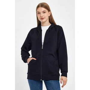Kadın Grace Siyah Kapüşonlu Fermuarlı Regular Fit Basic Sweatshirt