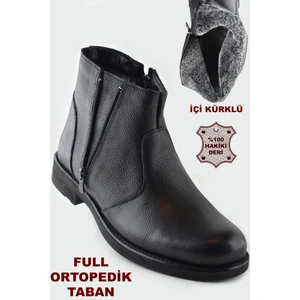 3405 İçi Kürklü Hakiki Deri Erkek Bot Ayakkabı Ortopedik Taban Fermuarlı Deri Bot