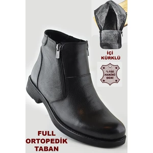 TAB3406 İçi Kürklü Hakiki Deri Erkek Bot Ayakkabı Ortopedik Taban Fermuarlı Deri Bot