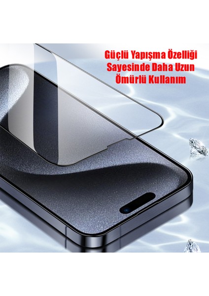 iPhone 15 Pro Uyumlu 6d Cam Ekran Koruyucu Ekranı Tam Kaplayan Güçlü Yapışkan Özellikli Kılıf Dostu