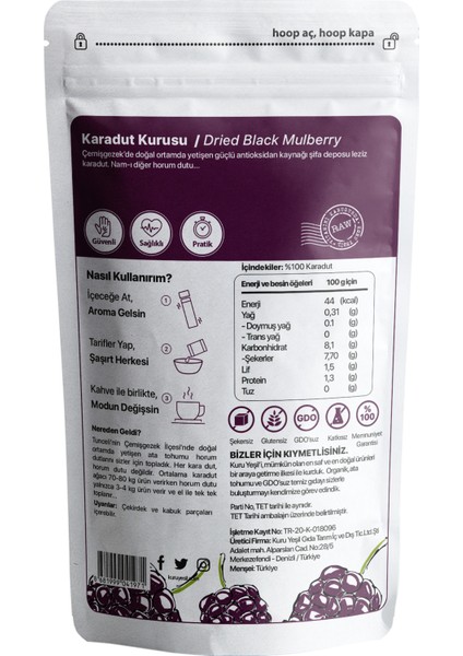 - Dut Kurusu - Dried Mulberry - Sugar Free - Mulberry - Kuru Meyve - Fruit Chips - Freeze Dried - 2x150 gr modelleri