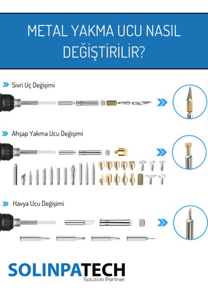 30 Parça Ahşap Yakma Uç Seti Ağaç Dağlama Kesme Oyma Kabartma Lehimleme Uç Seti