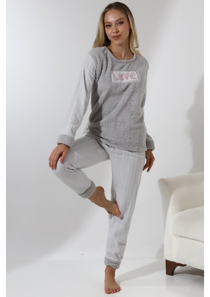 Fwn 5019 Peluş Welsoft Polar Kışlık Yumoş Kadın Pijama Takımı Love fırsatları