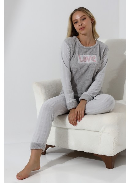 Fwn 5019 Peluş Welsoft Polar Kışlık Yumoş Kadın Pijama Takımı Love indirimleri