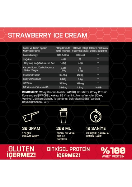 Whey Isolate 750 gr 25 Servis Strawberry Ice Cream + Shaker ve 2 Adet Tek Kullanımlık Pre-Workout