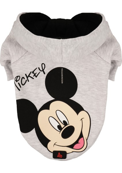 A40 Pet Kapüşonlu Içi Şardonlu Kedi ve Köpek Sweatshirt Hoodie Disney Mickey Mouse Gri